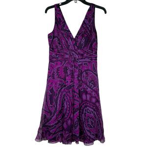 Y2K SILK Dress Sz 8 M Floral V-Neck Purple Goth Witchy Chic Party